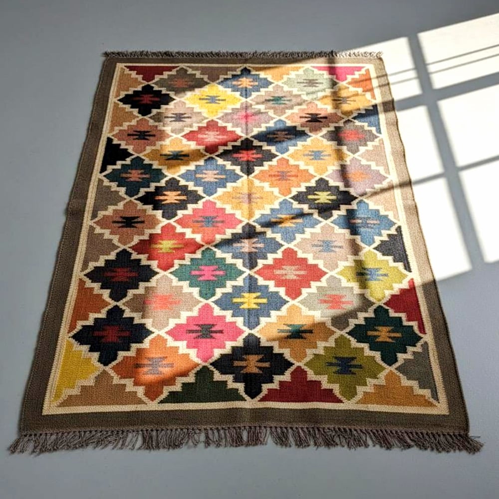 Multicolor Jute Handcrafted Vintage Dhurrie For Home